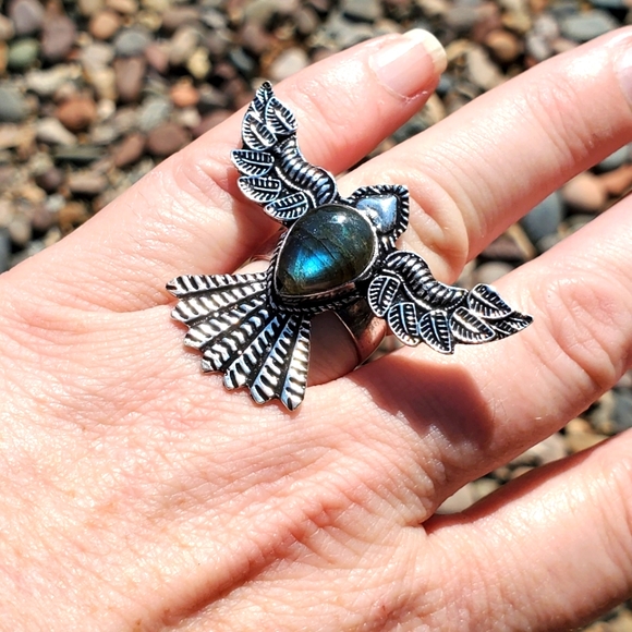 Handmade Jewelry - New Labradorite 925 Silver Mystic Ring.